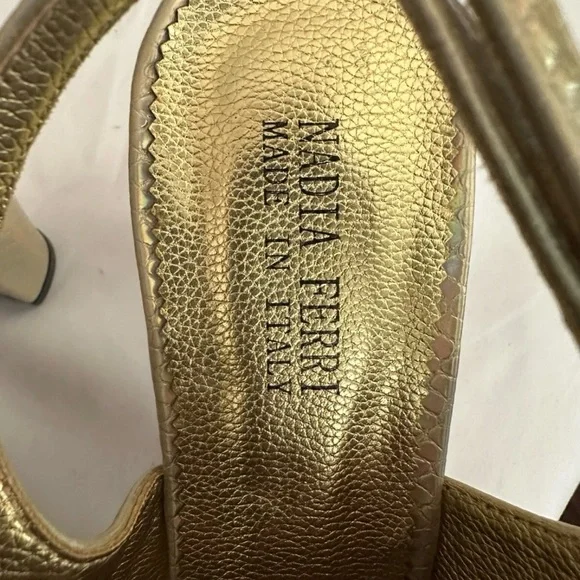 Nadia Ferri ~ Size 9.5 ~ Gold Snakeskin Platform Heels Rhinestones Italy Women’s - Picture 7 of 11